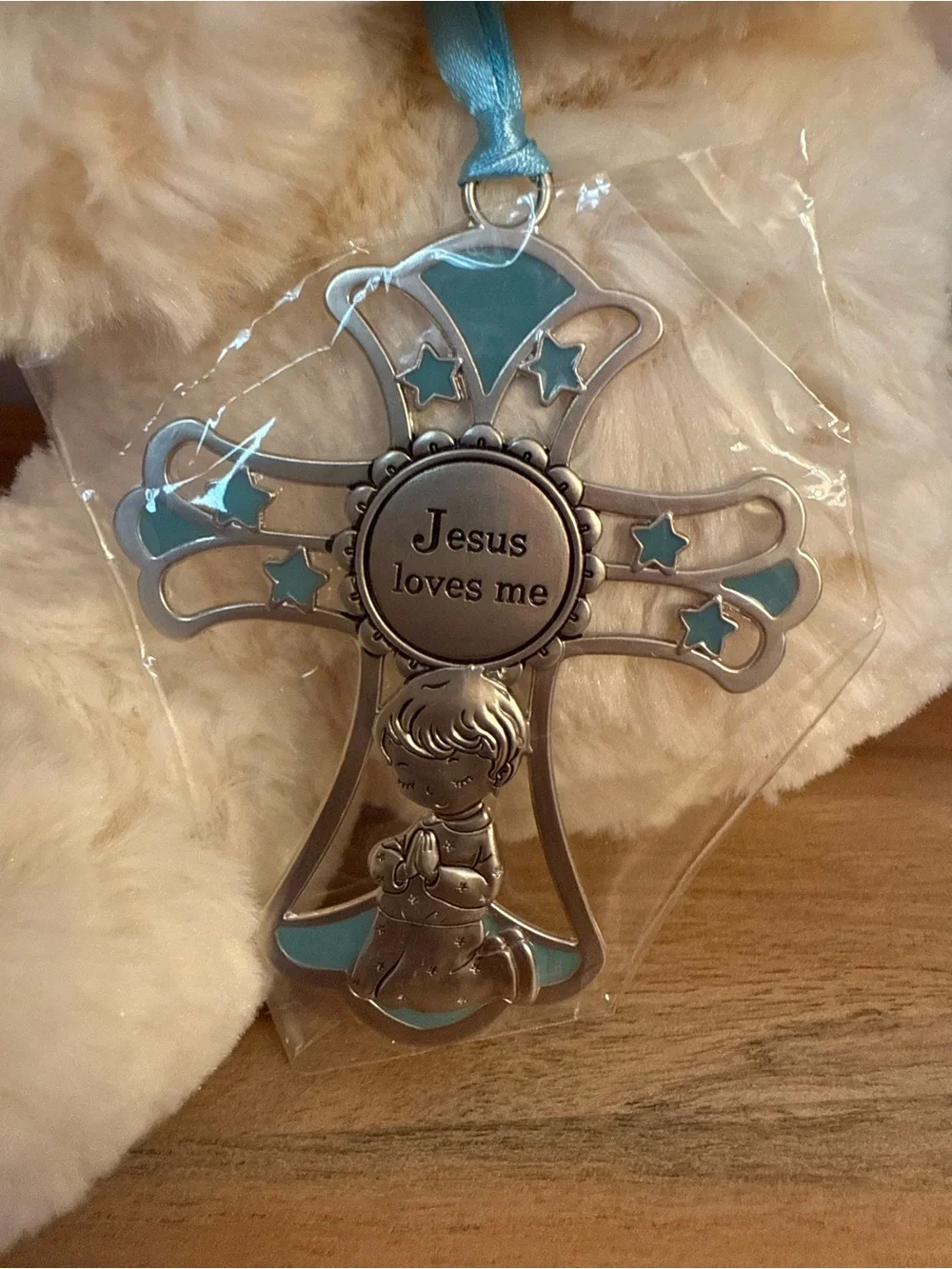 Ganz serenity lamb with crib cross Jesus loves me, plush stuffed animal blue NWT